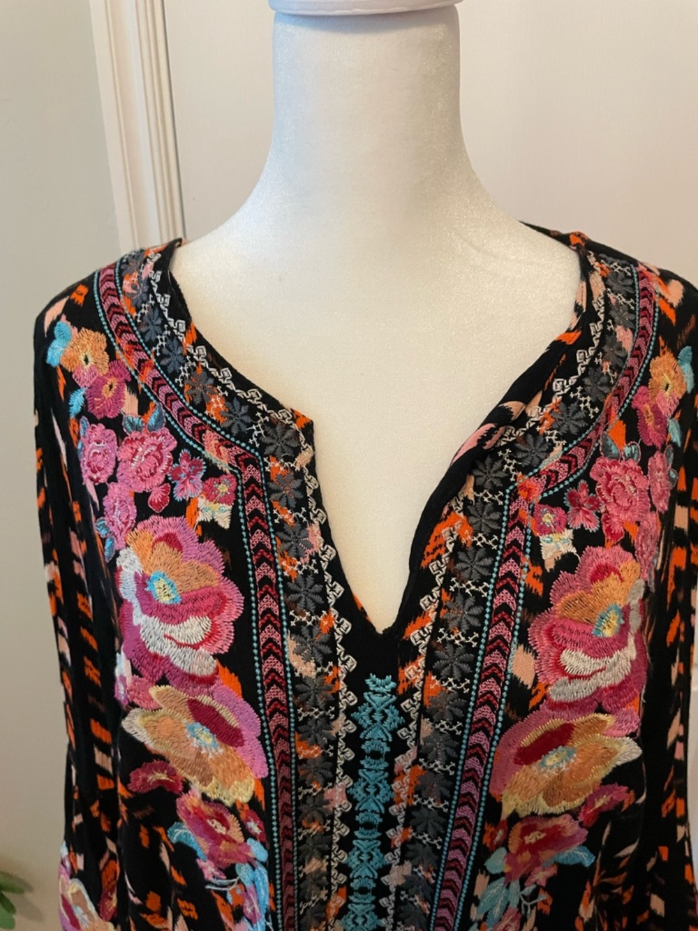 Savanna Jane Black Top with Bright Orange and Soft Pink Floral & Chevron Detail - Picture 2 of 10